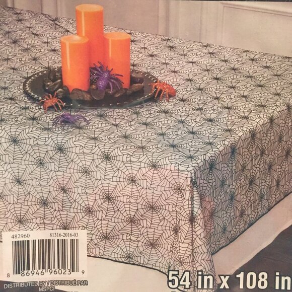 Gothic Black Halloween Spider Web Iridescent Tablecloth Party 54 x108 Decoration - Picture 1 of 6